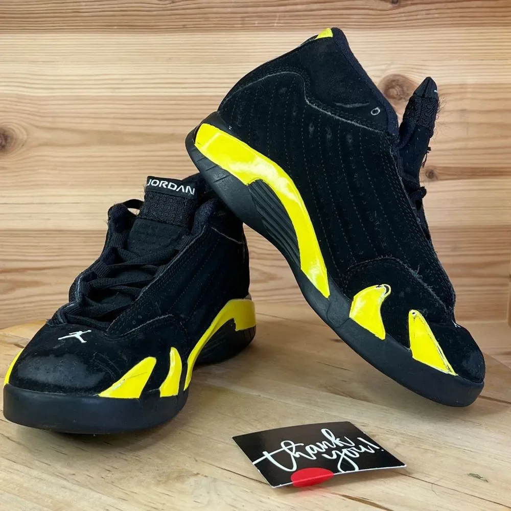 Nike Air Jordan Retro 14 Flight Black & Yellow Sneaker Shoes Kids Size 1.5Y